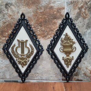 Vintage 1971 Homco Home Interiors Grecian Wall Plaques 7227 Diamond Shaped